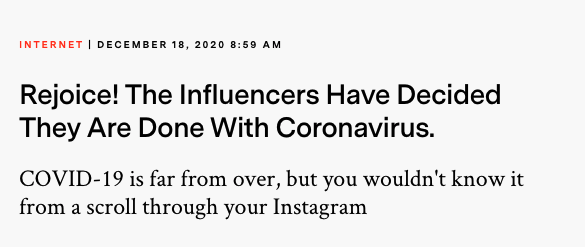 Rejoyce! the influencers have decided they are done with coronavirus
